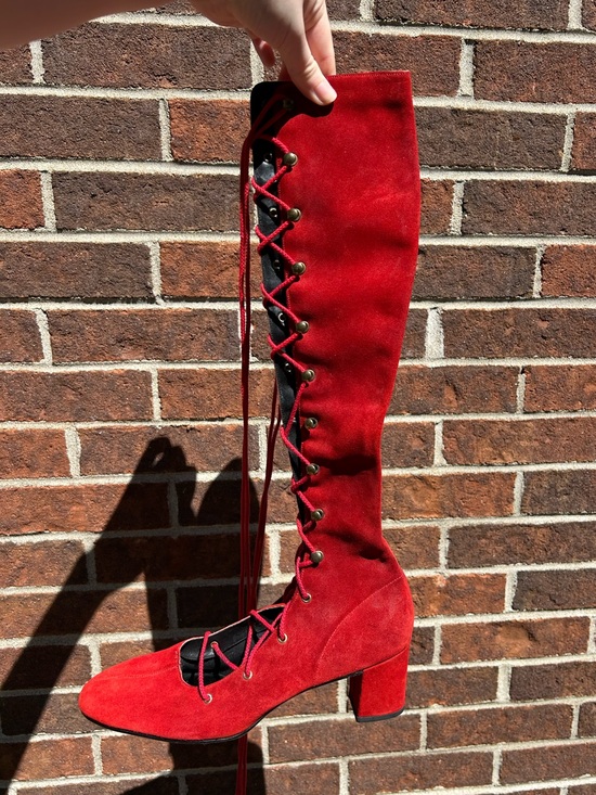 Golo Shoes - RARE 60s 70s Red Suede Lace Up Boots